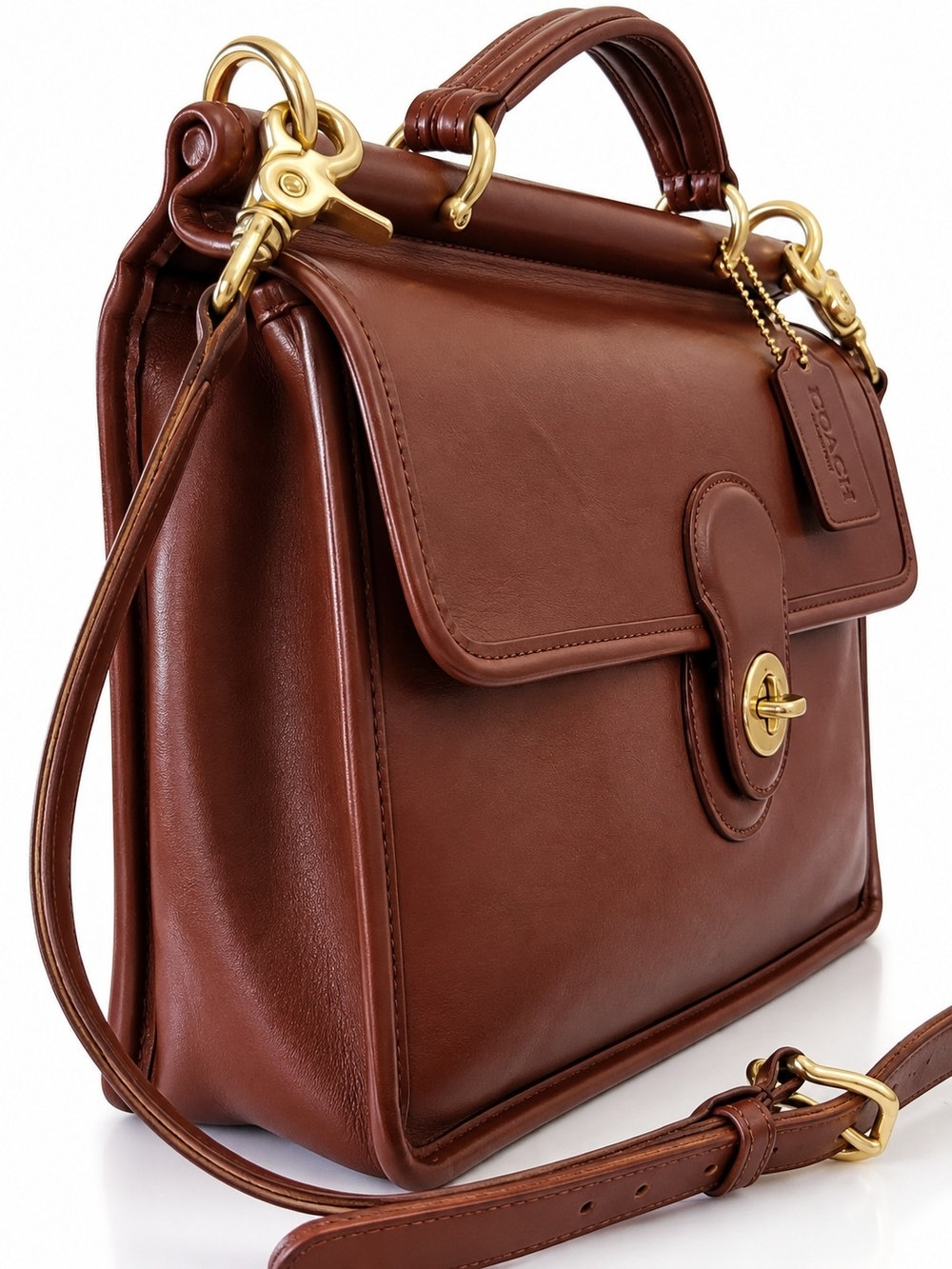 Vintage Coach British Tan Glove-tanned Leather Satchel Brass Hardware USA Made - Picture 8 of 15
